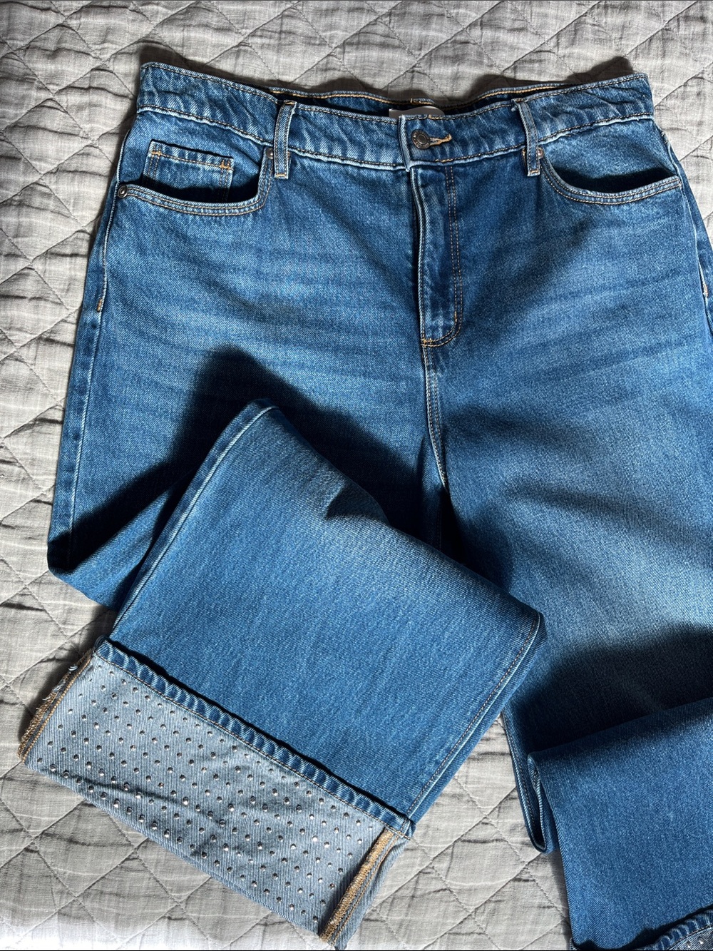 Loft Jeans with a trendy wide leg with studded cuffs. Great for holiday wear!